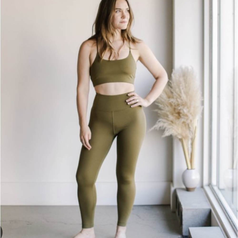 Girlfriend Collective FLOAT High Rise Leggings and Juliet Bra in Fern